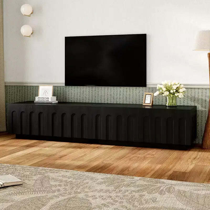 Whisen 80 TV Stand with Arched Design, Modern Dual Purpose Coffee Table with 4 Drawers, Multi-Functional Storage Cabinet