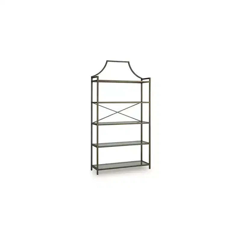 Ashley Furniture Bernonly 72 Glass Bookcase - 5 Shelf Metal Frame Display Storage Unit, Antique Bronze Finish