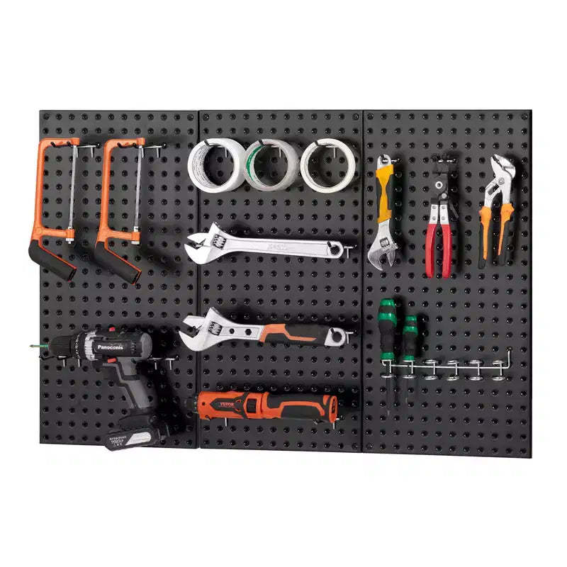 VEVOR Metal Pegboard Panels, 24 x 12 Pegboard, 3 Panels, Heavy Duty Steel Peg Board Wall Organizer, Black