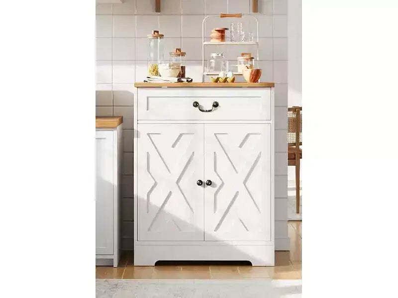 Farmhouse Buffet Cabinet with Storage,White Sideboard with 4 Doors & 2 Drawers, Adjustable Shelves Coffee Bar Cabinet,Multi-Functional Storage