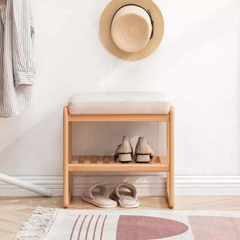 EHMKNP Natural Solid Wood Shoe Bench, Beech Wood Storage Rack Organizer with High Rebound Sponge Cushion