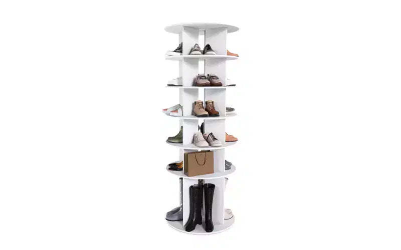Zevemomo 6-Tier Rotating Shoe Rack Tower, 360 Spinning Shoe Carousel Organizer, for Entryway, Closet, Living Room, Bedroom C Holds 24 Pairs, White