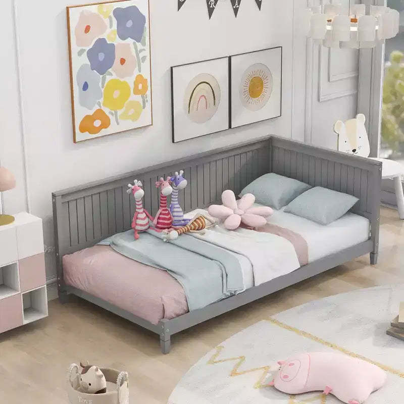 Bellemave Twin Size Daybed Frame with Backrest, Wood Twin Size Kids Bed with Slat Support for Kids,Teens,Daybed for Living Room, Bedroom,Gray