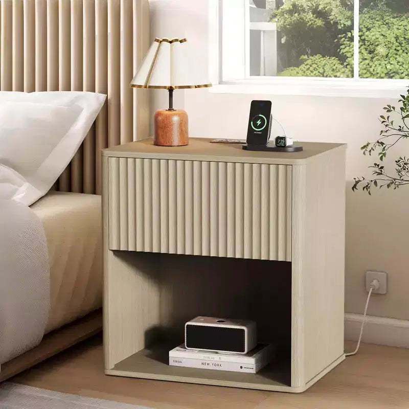 Night Stand Set 2, Fluted Nightstands, Large Modern Wide Bedside Stand, Mid Century Night Stands for Bedroom Living Room Sofa Couch Home Office