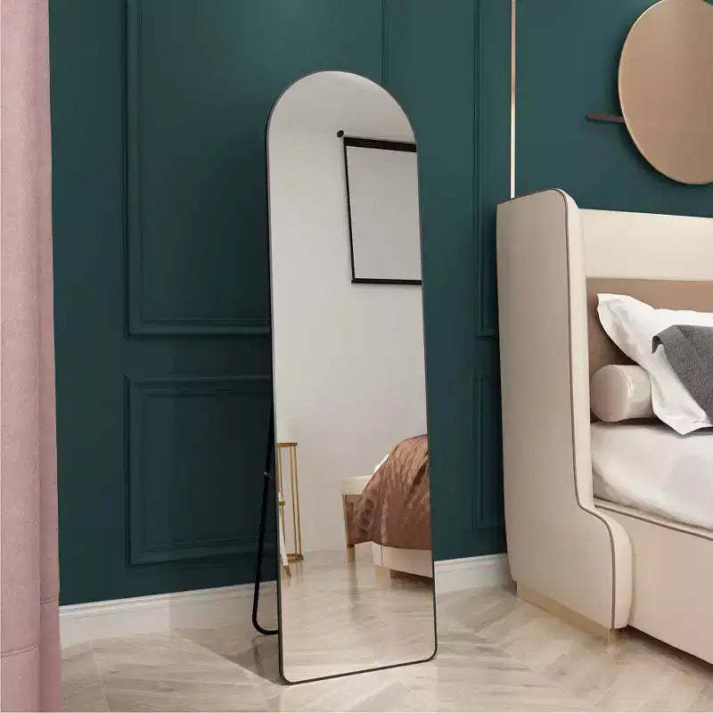 Okak 59*16.5IN Elegent Full Body Mirror with Aluminum Alloy Frame, Arched Standing Mirror, Floor Mirror for Living Room, Makeup Room, Black