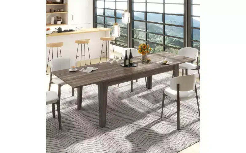 Zevemomo Expandable Dining Table, for 6-12,70.87-106.5 Modern Rectangular Long Kitchen Table with Metal Track for Kitchen, Living Room,Office-Brown