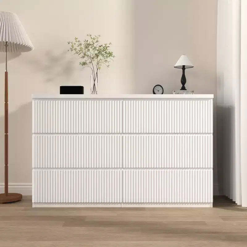 6 Drawer Dresser for Bedroom, 47W Fluted Chest of Drawers, Wooden Dresser TV Stand, Clothes Storage Organizer for Bedroom,Hallway, Entryway