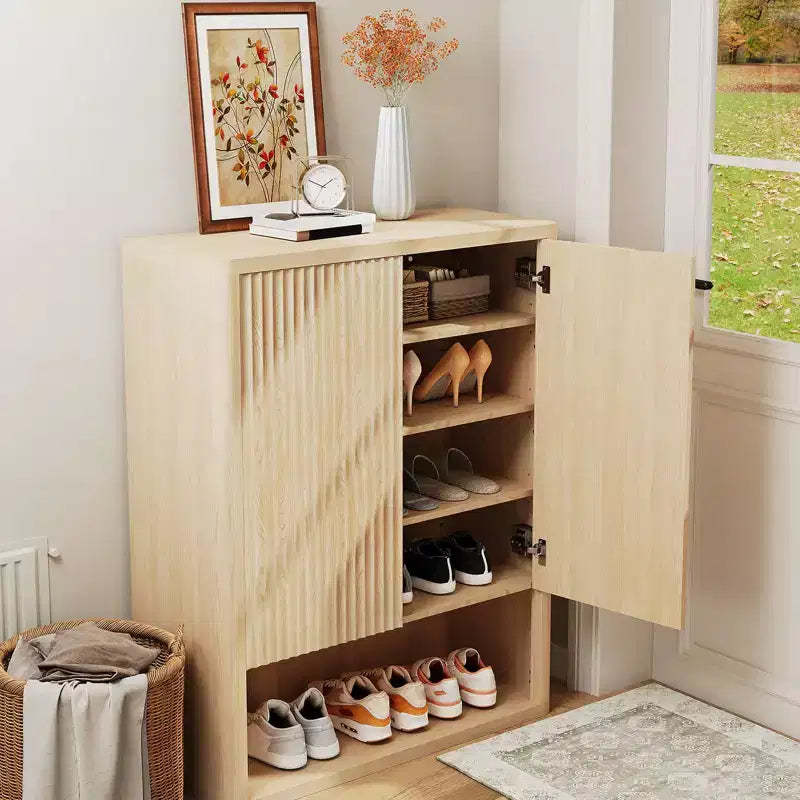 44.5 Tall Shoe Cabinet with Doors, 5-Tier Wooden Shoe Storage Cabinet with Adjustable Shelves, Shoe Organizer Rack for Entryway, Hallway