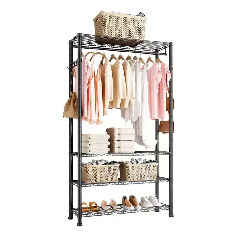 VEVOR Clothing Garment Rack, Heavy Duty Clothing Garment Rack, 4 Tiers Clothing Racks with Carbon Steel, 500 lbs Load Capacity Closet Wardrobe,Black