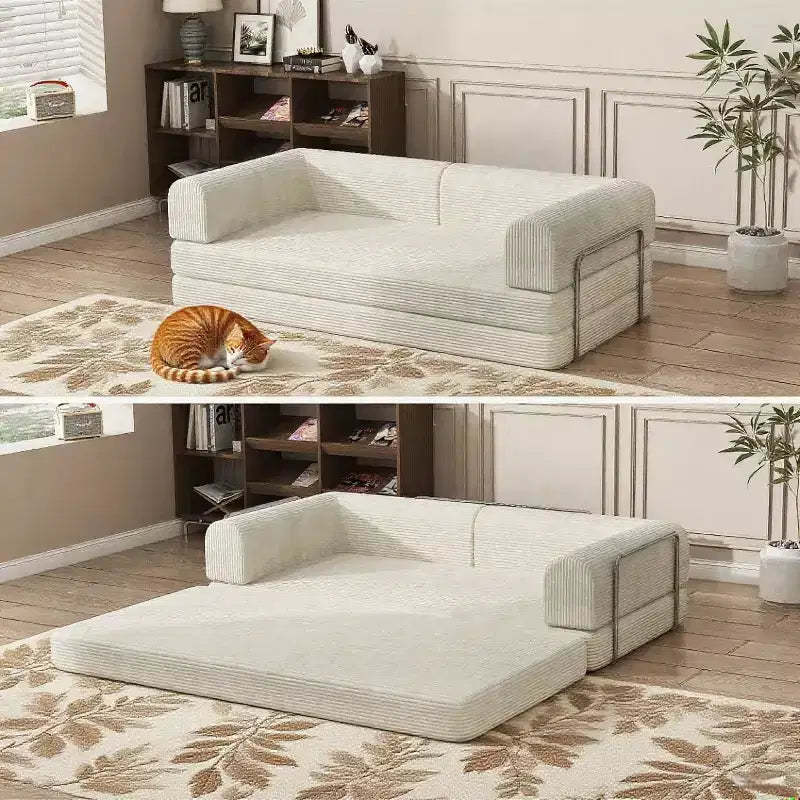 COZONY 78 Convertible Corduroy Sleeper Sofa Bed, 3 Seater Folding Futon Couch with Fixed Frame, King Size Floor Mattress Sofa for Living Room
