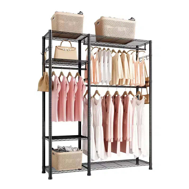 VEVOR Clothing Garment Rack,Heavy Duty Clothes Rack,6 Adjustable Tiers Clothes Racks with Steel Frame, 800 lbs Load Capacity with 3 Hanging Rods,Black