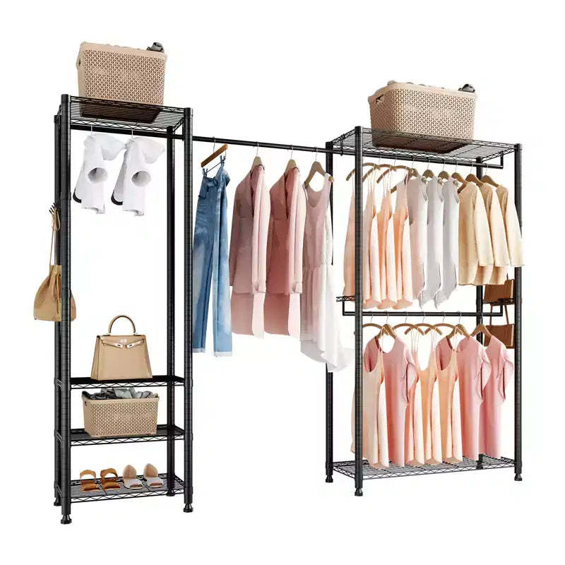 VEVOR Clothing Garment Rack, Heavy Duty Clothes Rack, Freestanding Clothes Racks with Steel Frame, 800 lbs Load Capacity with Storage Shelves,Black