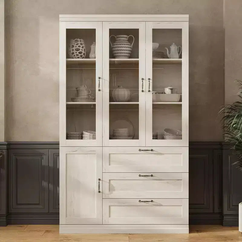 Famapy Light Gray - White Storage Cabinet Kitchen Cabinet Pantry: Glass Doors, Ample Storage  Organize Room Essentials