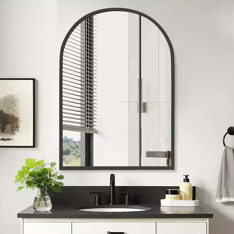 PexFix 39.4 x 24.5 Arched Black Bathroom Medicine Cabinet with Mirror Metal Framed Wall Mounted Recessed Cabinets for Bathroom Vanity with 2 Shelves