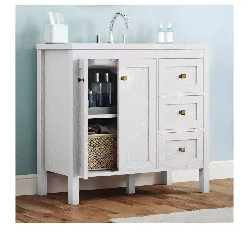36 Inch Bathroom Vanity with Ceramic Sink Bathroom Storage Cabinet with 2 Doors & 3 Drawers & Doors