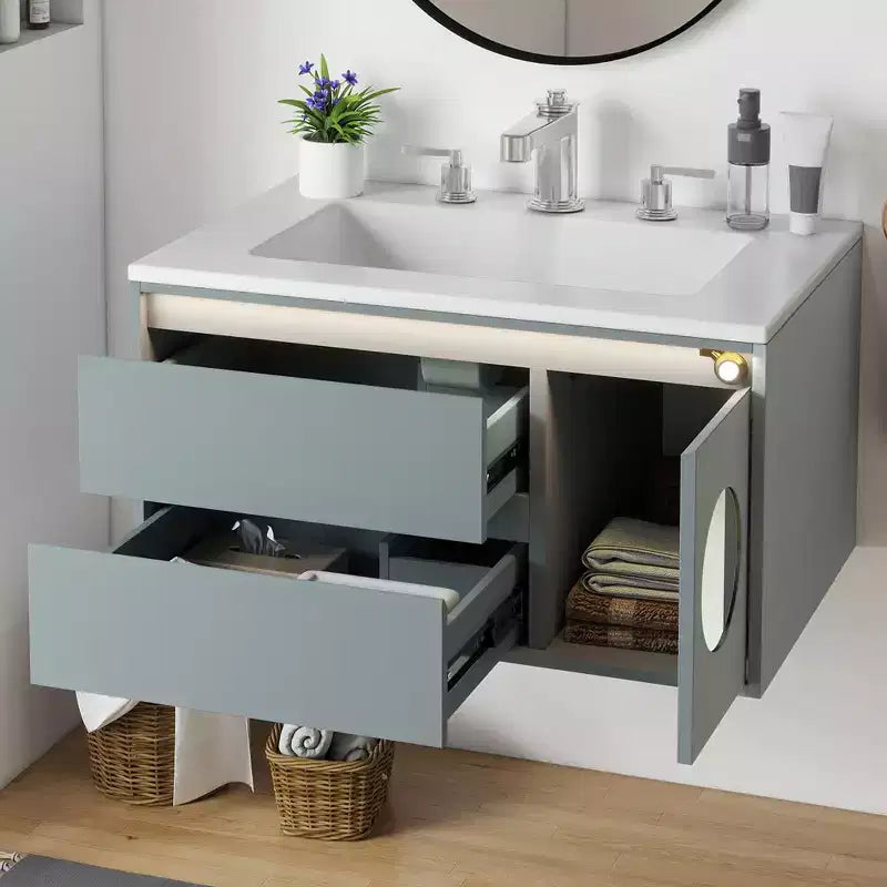 31 in Modern Wall Mounted Bathroom Vanity Cabinet Ceramic Cabinet Double 2 Drawers Cabinet Vanity with Smart Sensor Light