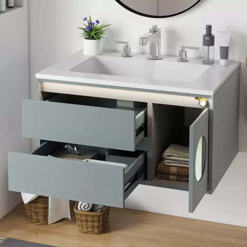 31 in Modern Wall Mounted Bathroom Vanity Cabinet Ceramic Cabinet Double 2 Drawers Cabinet Vanity with Smart Sensor Light