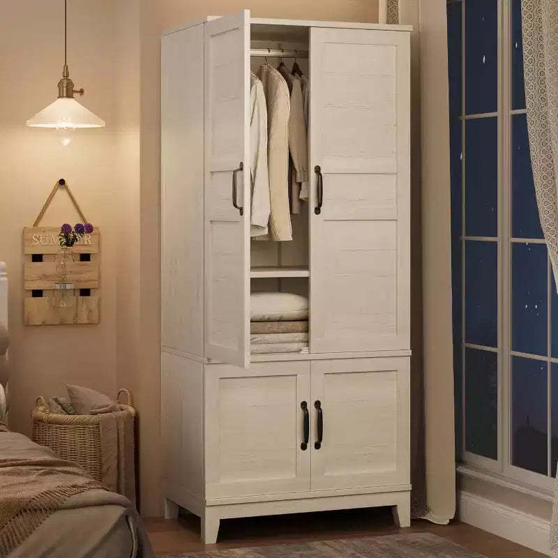 COZONY 72 Wooden Armoire Wardrobe with 4 Doors, Freestanding Closet with Hanging Rod & 18 Adjustable Shelves for Bedroom Clothing Storage