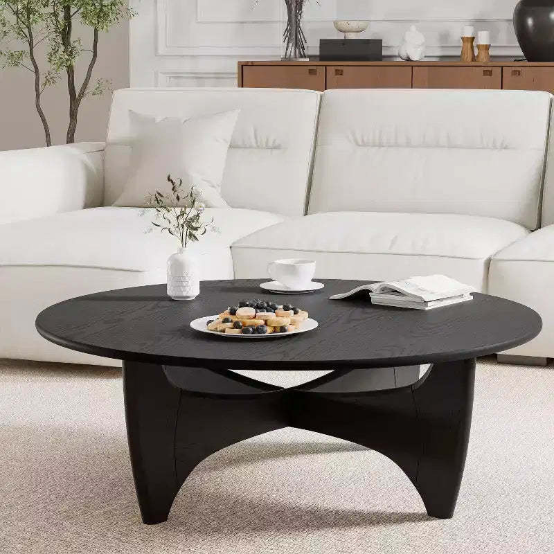 PexFix 38 Round Modern Coffee Table Farmhouse Solid Wood Tea Table with Cross Sturdy Legs for Home Office Living Room Black
