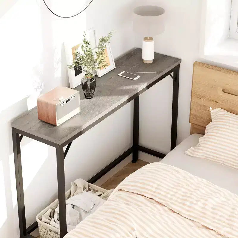 COZONY 39.4 Gray Console Table for Entryway, Narrow Sofa Table Behind Couch, Rustic Industrial Skinny Table for Living Room, Hallway