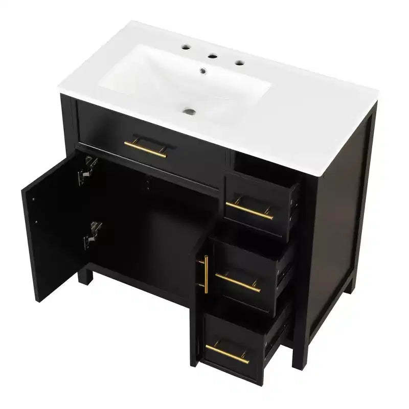Bellemave 36 Bathroom Vanity with Sink, Black Bathroom Vanity with Drawers, Black Bathroom Cabinet with Gold Handles