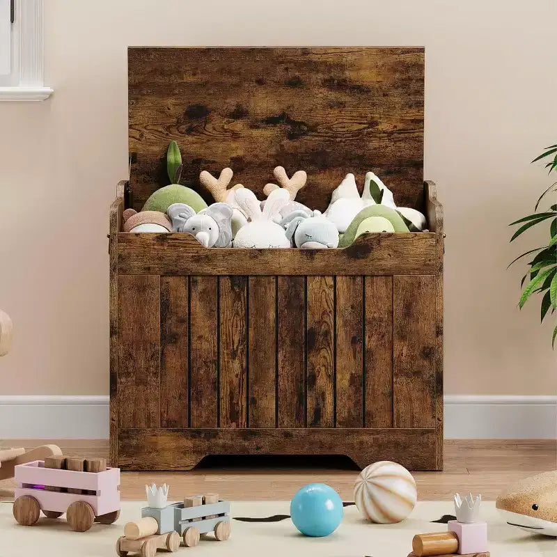 39.4 Wooden Storage Chest, Toy Chest With Lids, Entryway Storage Bench with Safety Hinge, Supports 350 Lb, for Living Room, Bedroom, Office