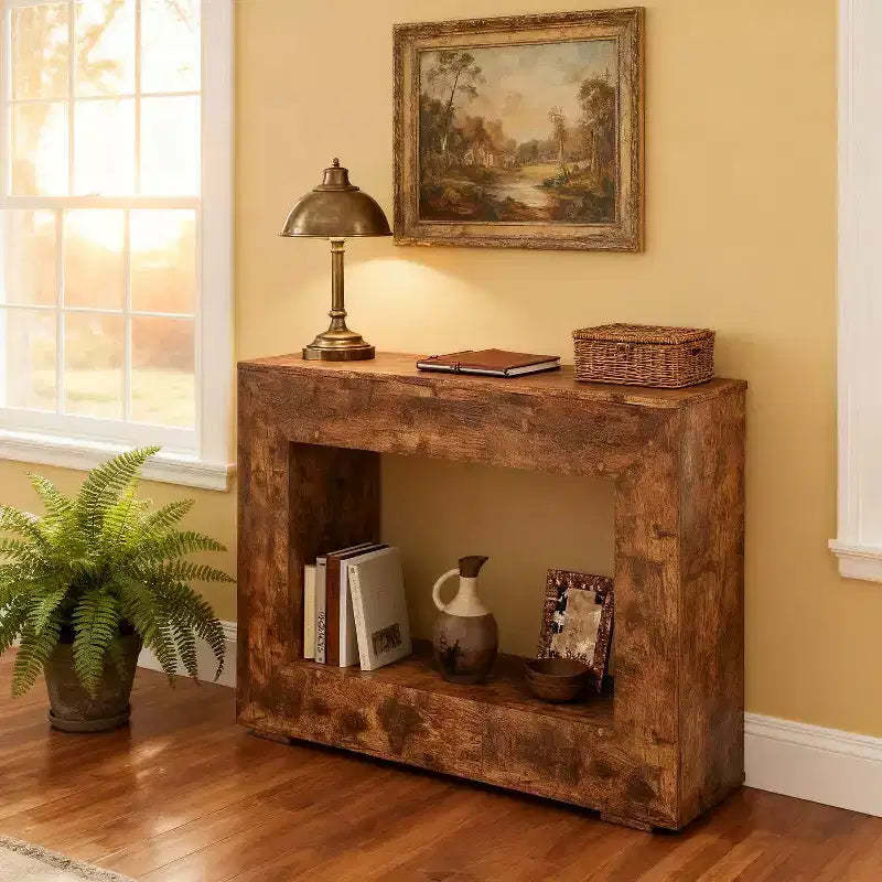 Homy Casa Console Table with Open Shelf for Entryway or Living Room, Rustic Brown