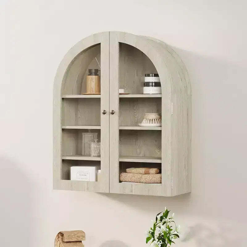Arched Wall Cabinet,Small Wall-Mounted Kitchen Pantry Cabinet,with Acrylic Doors & Adjustable Shelves for Kitchens, Apartments