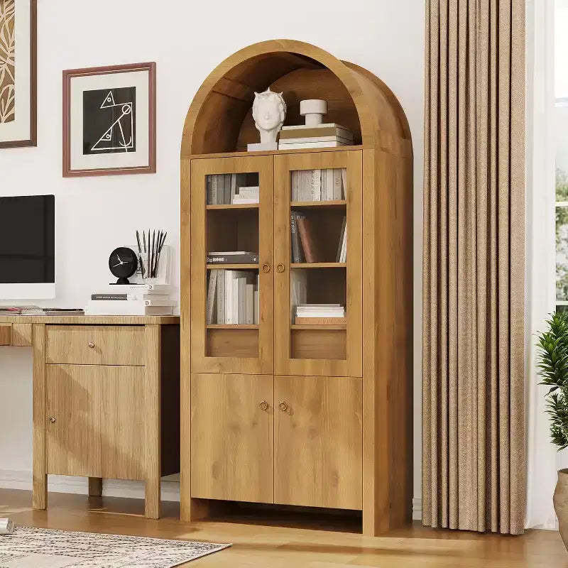 71 Tall Arched Storage Cabinet,Farmhouse Arched Kitchen Pantry Cabinet,with Acrylic Doors and Adjustable Shelves, for Kitchen, Dining Room