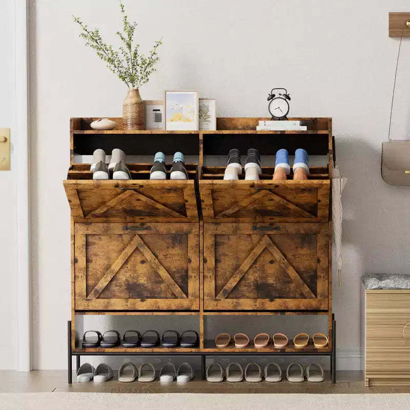 Large Shoe Cabinet Storage with 4 Flip Drawers, Freestanding Shoe Storage Organizer Cabinet for Entryway, Dry and Wet Separation Shoe Organizer