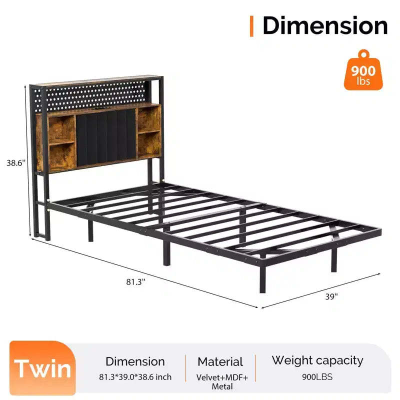 VINGLI Floating Bed Frame with LED Lights, Charging Station, Hidden Storage & Velvet Headboard. No Box Spring Needed, Easy Assembly