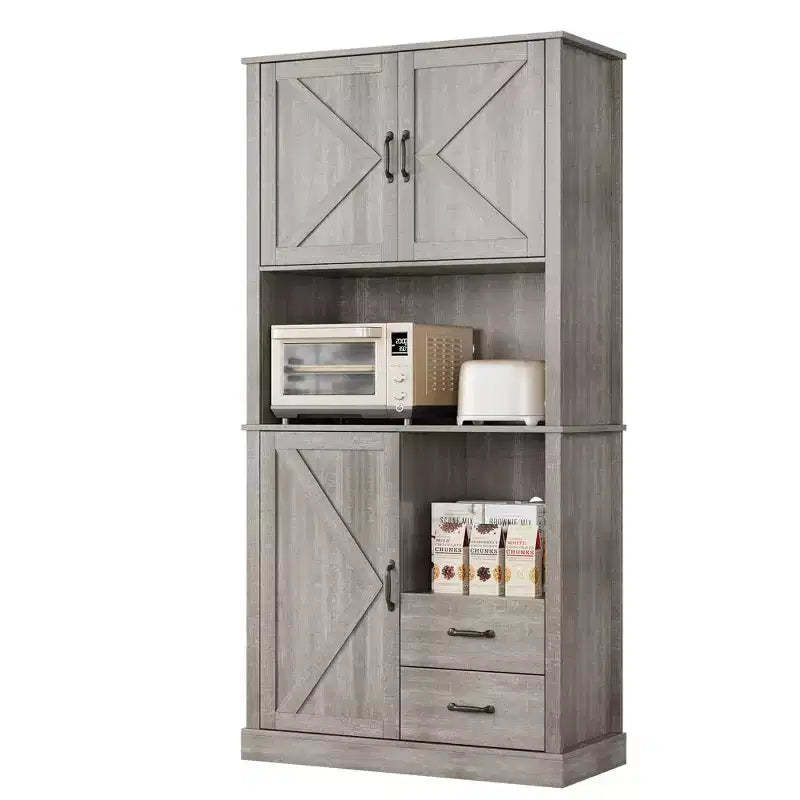Kitchen Pantry Cabinet with Microwave Stand, Tall Storage Hutch with Drawers for Dining Room and Living Room