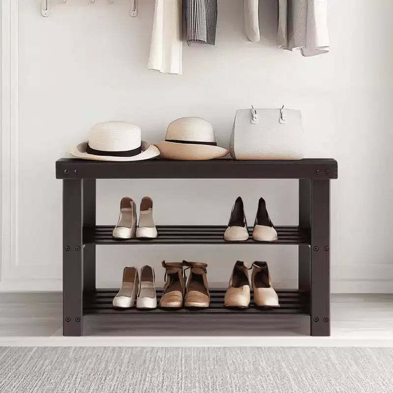 MAYEERTY 3-Tier Bamboo Shoe Rack Bench Compact Storage 286lb Capacity
