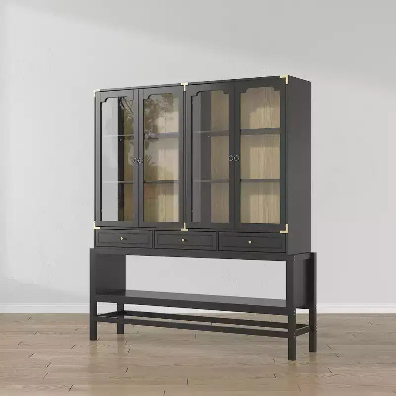 Famapy Kitchen Pantry Cabinet with Glass Doors, Adjustable Shelves & Gold Accents: Perfect for Dishware, Tableware & Kitchen Decor Display