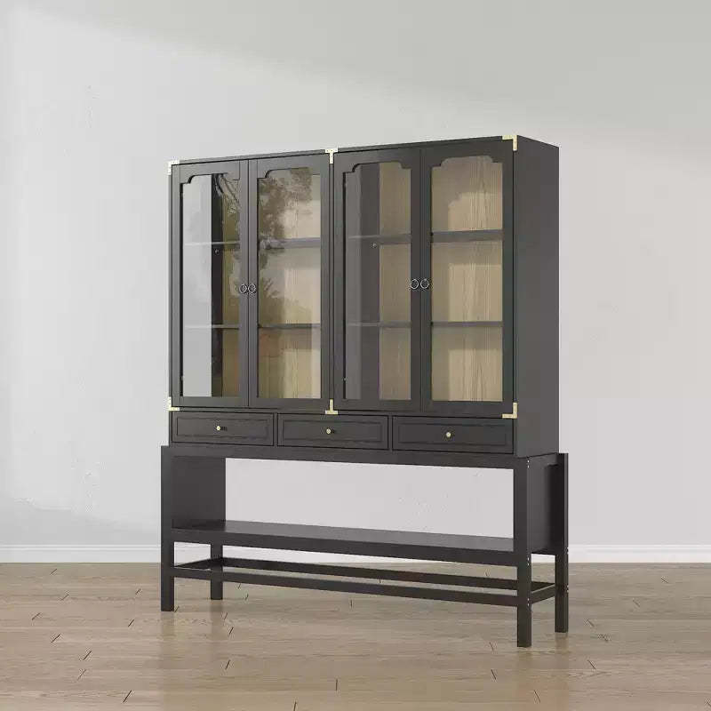 Famapy Kitchen Pantry Cabinet with Glass Doors, Adjustable Shelves & Gold Accents: Perfect for Dishware, Tableware & Kitchen Decor Display