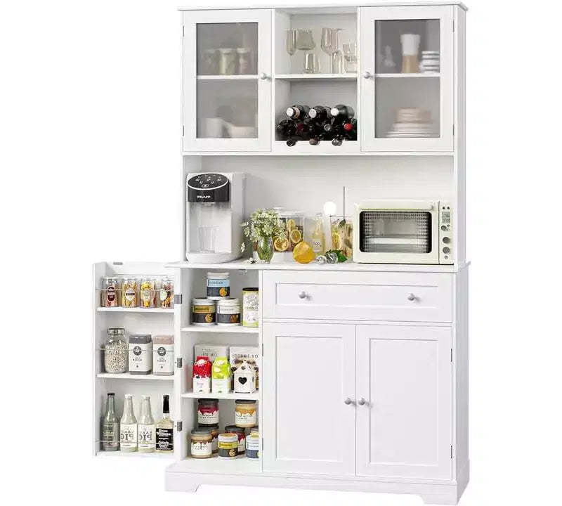71 Tall Kitchen Pantry CabinetFreestanding Coffee Bar Cabinet with Large DrawersHutch Cabinet with Open Countertop for Living Room