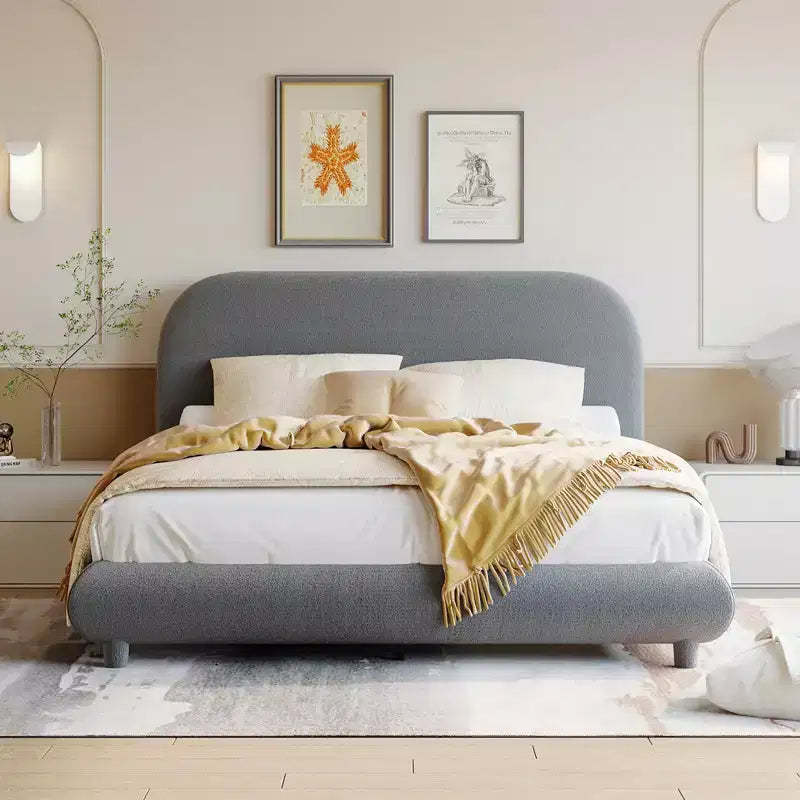 Bellemave Teddy Fleece Full Size Upholstered Platform Bed with Thick Fabric, Solid Frame and Stylish Curve-shaped Design, Gray
