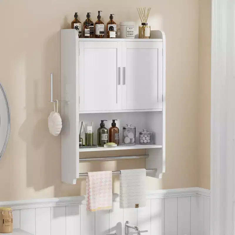 VECELO Bathroom Storage Cabinet, Wall Mount Storage Organizer with 2 Doors & 1 Open Shelf, White