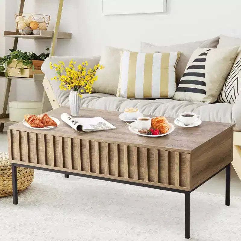 Coffee Table, Lift Top Coffee Table with Storage Shelf & Hidden Compartment - Mid Century Modern Rustic Rectangle Table (Living Room)