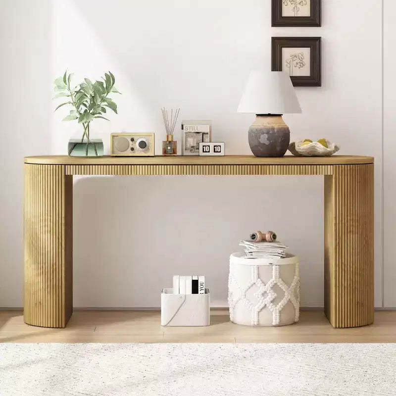 Okak Modern Console Table with Curved Legs, Vertical Stripe Entryway Table with Thick Tabletop, Narrow Console Table for Living Room, Entrance