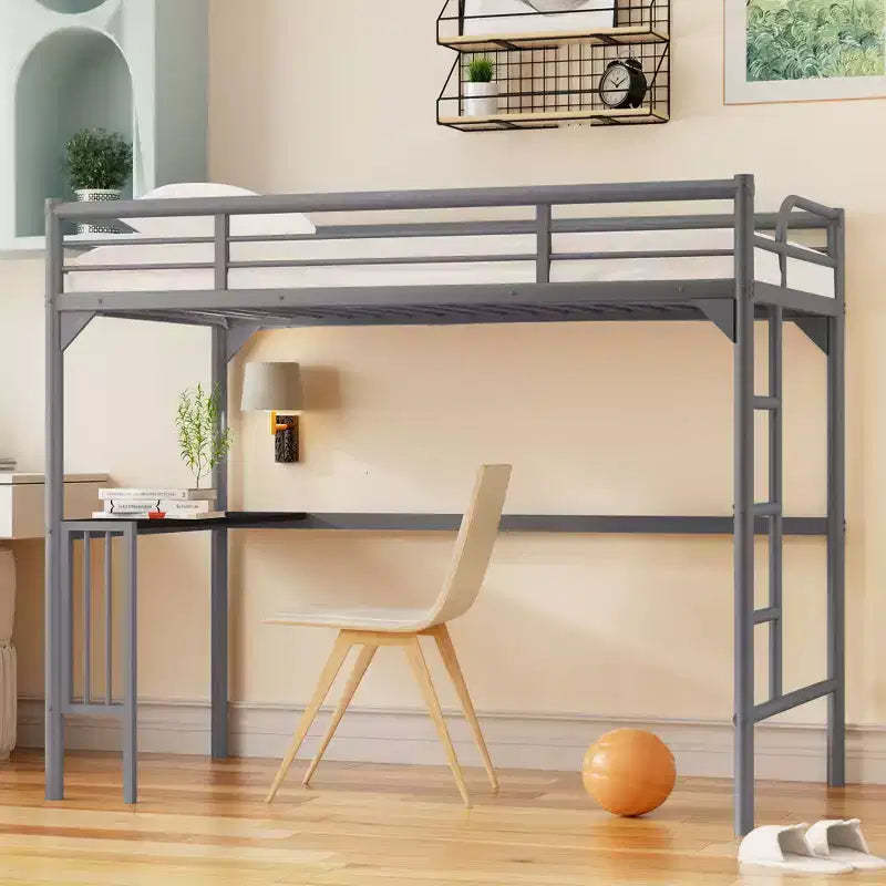 Okak Minimalism Loft Bed with Build-In Desk, Twin Loft Bed with Ladder and Guardrails, Bed Frames for Kids and Teenagers