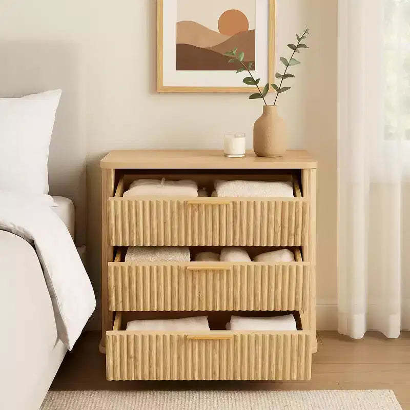 Homy Casa 3-Drawer Storage Cabinet with Textured Fronts for Bedroom, Living Room, or Entryway, Natural