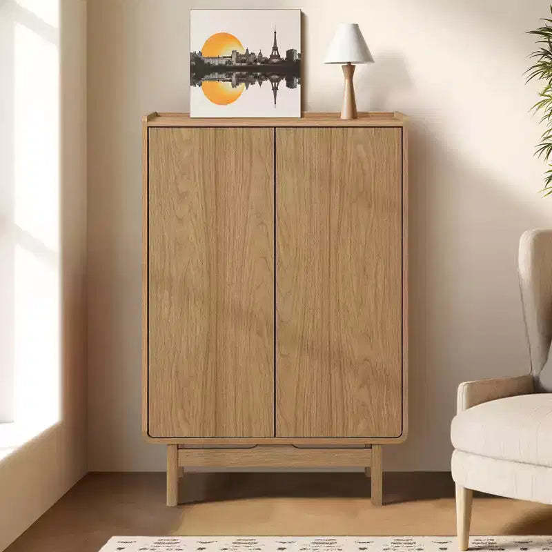 LuxenHome Oak Manufactured Wood 2-Door 31.1 W x 48.7 H Cabinet with Tray Top Brown