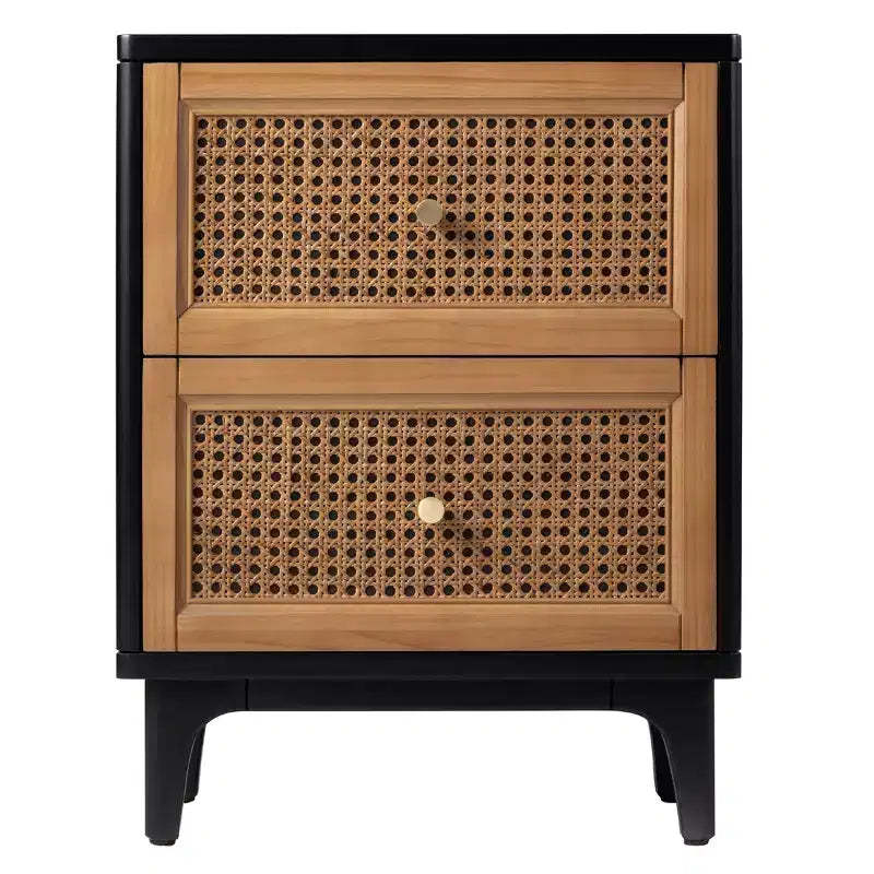 COZAYH Modern Farmhouse 2 Drawer Bedroom Nightstand, Bedside End Table with Single Compartment Storage and Weave Pattern Front, Black