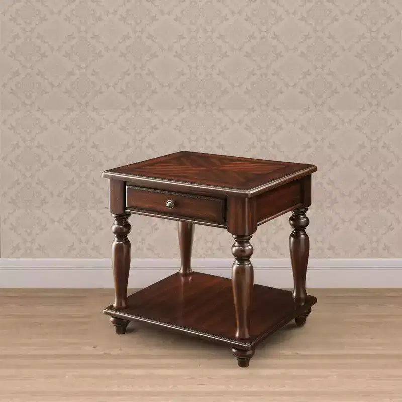 Wooden End Table with 1 Drawer and 1 Bottom Shelf