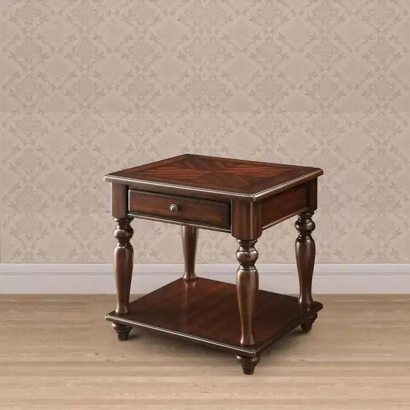 Wooden End Table with 1 Drawer and 1 Bottom Shelf