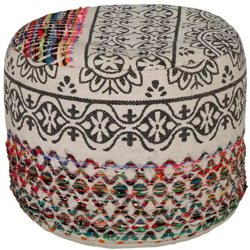HomeRoots 18 Rainbow And Gray Cylinder Geometric Pouf Ottoman