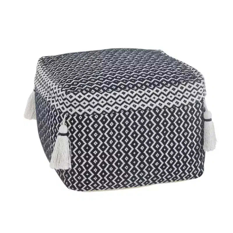 HomeRoots 18 Blue Cotton Geometric Pouf Ottoman
