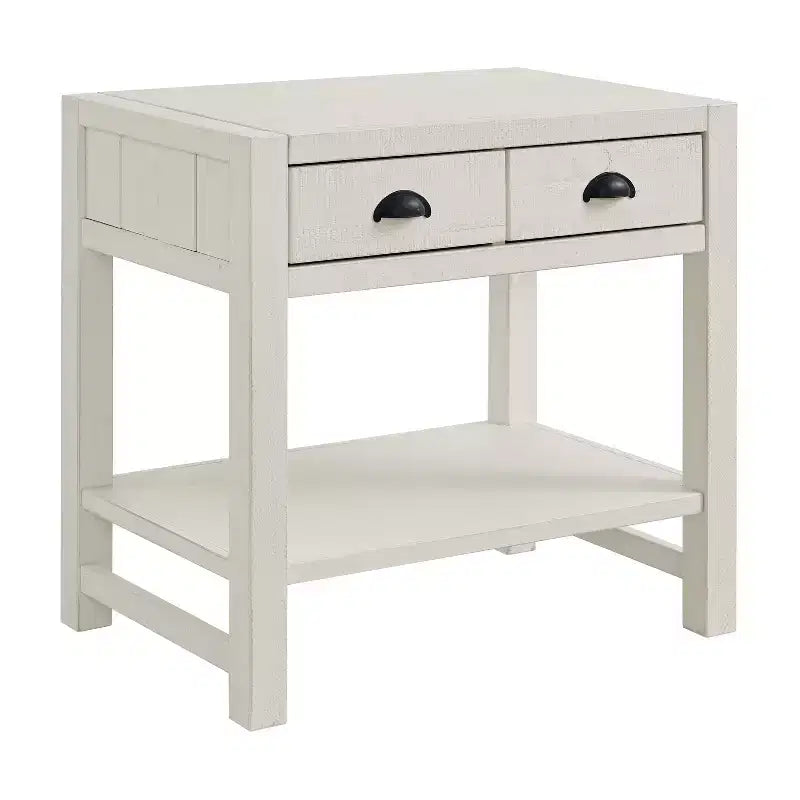 Alaterre Furniture Arden 2-Drawer Nightstand with Open Shelf, Solid Pine Wood, Driftwood White Finish, Metal Drawer Glides, Ideal for Bedroom Storage