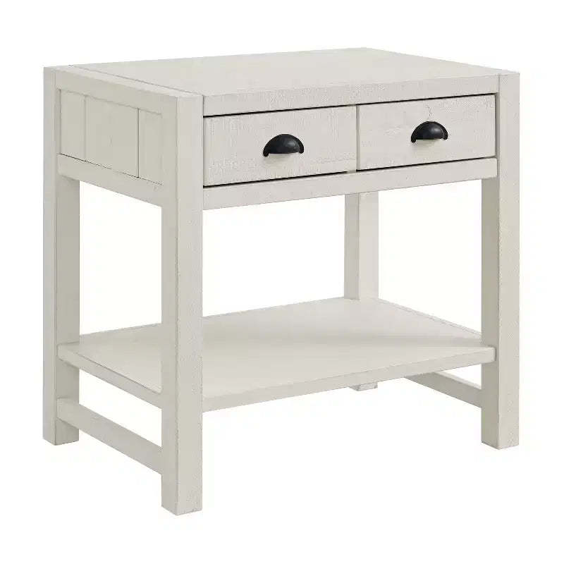 Alaterre Furniture Arden 2-Drawer Nightstand with Open Shelf, Solid Pine Wood, Driftwood White Finish, Metal Drawer Glides, Ideal for Bedroom Storage